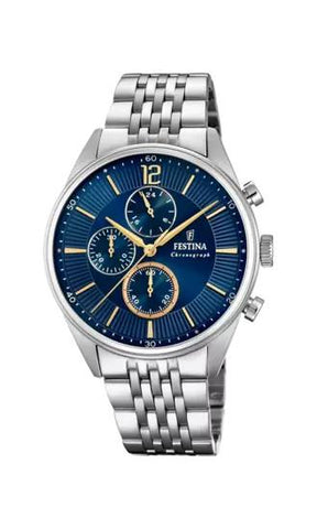 Orologio da uomo Festina della linea timeless quadrante blu bracciale acciaio