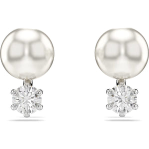Orecchini a lobo Matrix, Crystal Pearl, Taglio Round, Bianchi, Placcato rodio