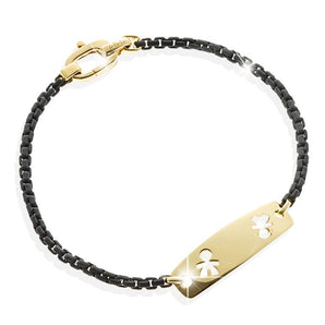 Bracciale in titanio con piastrina
con sagoma maschietto
e femminuccia traforate