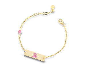 Bracciale femminuccia oro giallo, smalto rosa con perlina smaltata