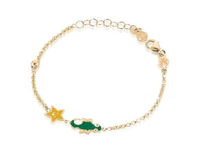 Bracciale oro giallo stellina e geco con smalto colorato