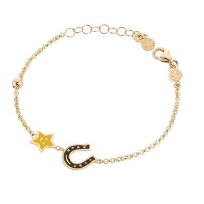 Bracciale oro giallo stellina e ferro di cavallo con smalto colorato