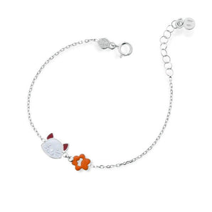 Bracciale oro bianco gatto e impronta con smalto colorato