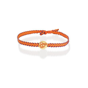 Bracciale in oro giallo Ariete in smalto arancione e cordino in tessuto canvas