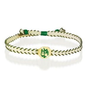 Bracciale in oro giallo capricorno in smalto  verde e cordino in tessuto canvas