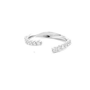 Anello Recarlo veretta aperta asimmetrica lineare, oro bianco 18 kt e diamanti naturali taglio brillante Ct. 0,56