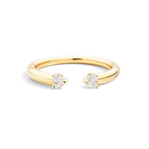 Anello veretta aperta, oro giallo 18 kt e due diamanti naturali taglio brillante forma cuore Ct. 0,20
